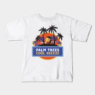 Retro Distressed Palm Trees Cool Breeze by the sea in a beach chair Kids T-Shirt